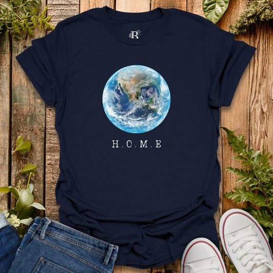 Navy t-shirt with earth graphic.
