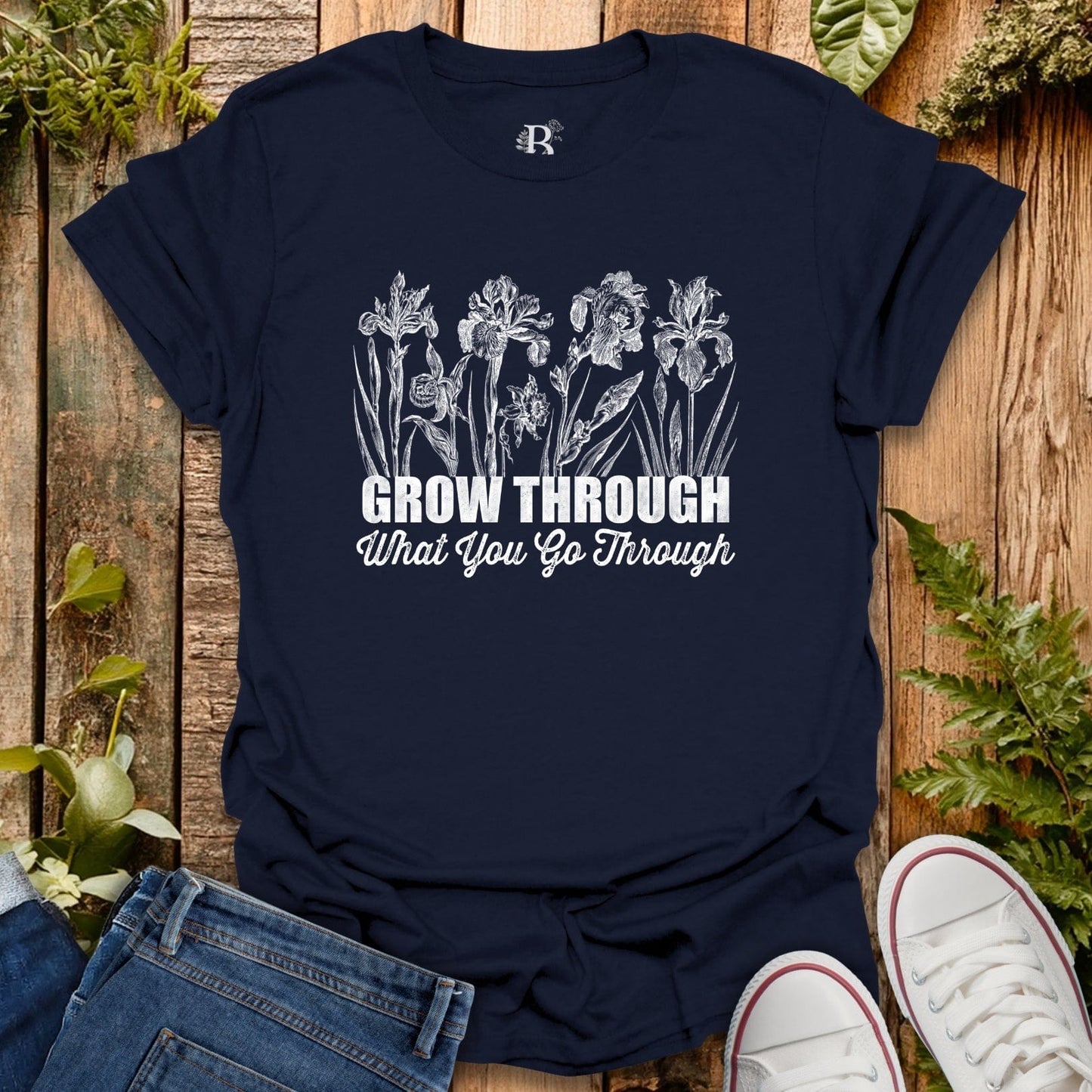 Navy “grow through what you go through” tee