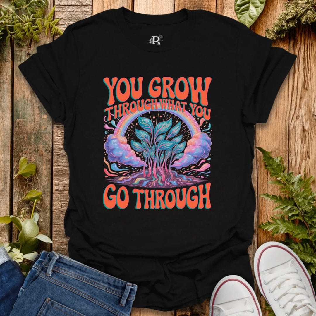 Black “you go through what you go through” message graphic tee.